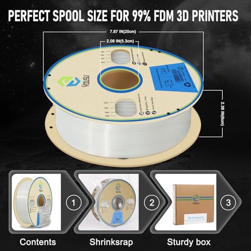 Image of YOUSU 3D Printer Filament 1.75mm PLA Filament Glow in Dark White PLA Filament 3D Printing Filament 1kg(2.2lbs) Spool.