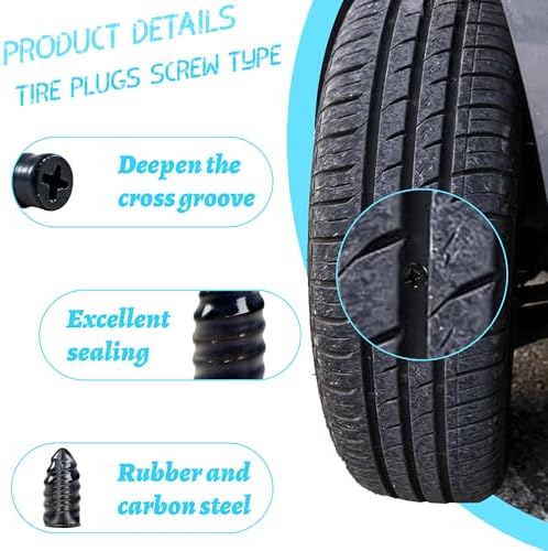 PUZECV 60 PCS Tire Plugs Screw Type, Vacuum Tire Repair Rubber Nail,Tire Perforation Repair Plug, Fast Self-Service Repair Tools for Car, Motorcycle, and Truck Tires — view 2