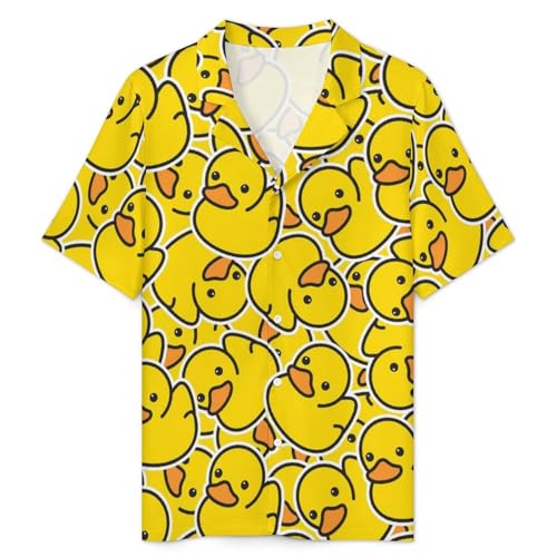 Cute Yellow Rubber Ducky Men‘s Short Sleeve Sleepwear Funny Pajamas Sets Button Down Shirts and Bottom Shorts Loungewear3