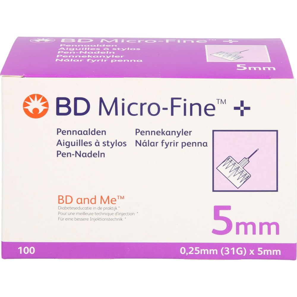 BD Micro-Fine Ultra Pen - Agujas de 0,25 mm x 5 mm (31 g) - 100 unidades - Inyección suave gracias a la tecnología PentaPoint 5 veces y EasyFlow - Se adapta a todas las plumas de insulina comunes