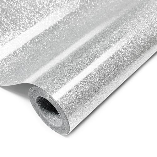 Image of Silver Glitter HTV Heat Transfer Vinyl, 12 inch x 8ft lron on Vinyl, for T-Shirt Ironing, Vinyl HTV Easy to Cut and Weed, The Best Choice for DIY Creativity