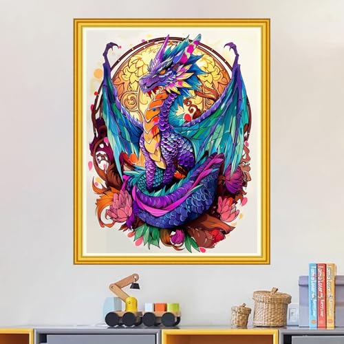 Image of Magxvouy Cross Stitch Kits Stamped Full Range of Embroidery Kits,Cross Stitch Patterns Needlework Kits for Beginners 11CT Printed Kits&Magic Dragon 16x20 inch