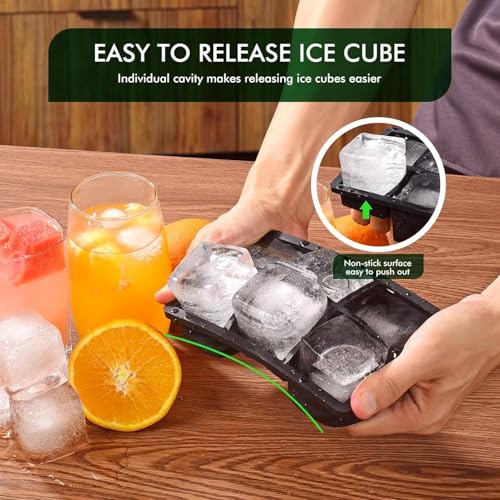 Image of Silicone Ice Cube Trays with Lids, 2 Pack - Large 6-Cavity 2-Inch Square Ice Cubes for Whiskey, Cocktails, Coffee & Beverages, Stackable & Easy Release