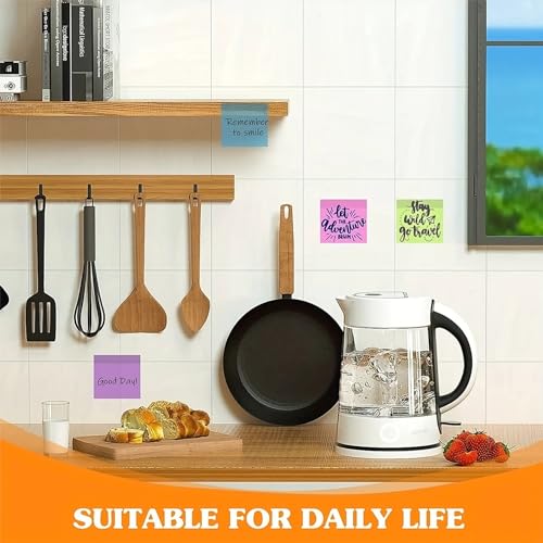 Image of GLUN Transparent Sticky Note Pad, 5 Different Colour 250 Sheets Self-Sticky Note Pads, 3x3 Inch Self Adhesive for Studying, Making Diagrams and Writing