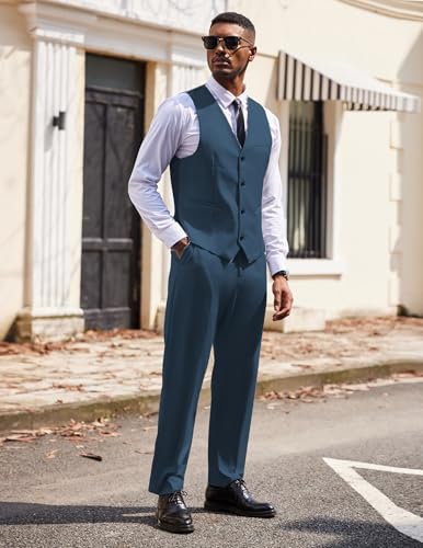 COOFANDY Men's Suits Classic Fit 3 Piece Single Breasted Tuxedo Suit Set Formal Business Wedding Party Suit Separates Blue4