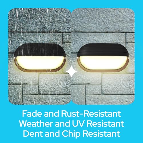 Image of KASTLITE Outdoor LED Bulkhead Light Fixture, 9.5W Energy Star 5000K Oval Wall Mount Nautical Lighting, Rust-Proof Polycarbonate Build for Wet Locations, Porch Patio Dock & Exterior Lights, FE103 /White