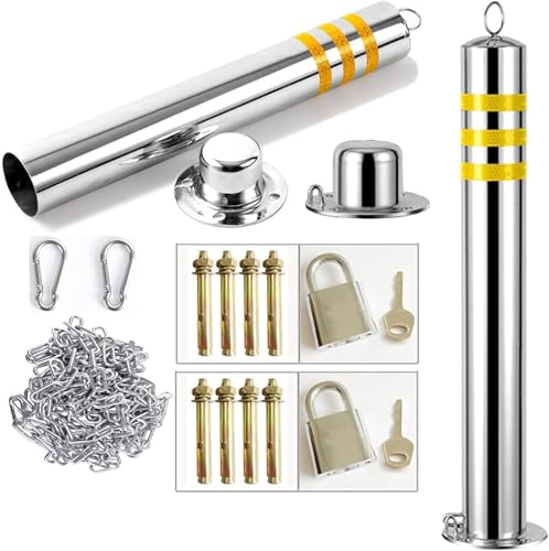 CukUJH Parking Guardrails Parking Bollards Stainless Steel Parking Barrier Post 2 Pack Parking Bollards Detachable Locking Interceptor Parking Lane Security Pile