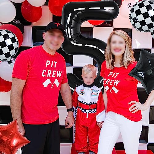 Image of TONIFUL 40 Inch Race Car 5th Birthday Balloons - Racetrack Number 5, Wheel Tire, Black White Checkered, Star - Boys Car Themed Party Decor