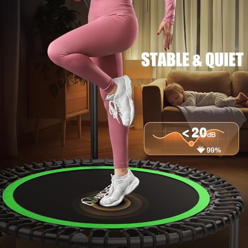 Image of ANCHEER 40 inch /48 inch Foldable Mini Trampoline,Max Load 450lbs /550lbs Indoor Trampoline,with 4 Level Adjustable Foam Handle and Resistance Bands,Adult Exercise Trampoline for Home, Garden, and Gym