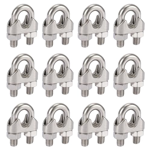 12 morsetti in acciaio inox M5 DIN741 per cavi e funi di 5mm: adatti per fili stendibiancheria, cavi metallici, tende e molto altro.