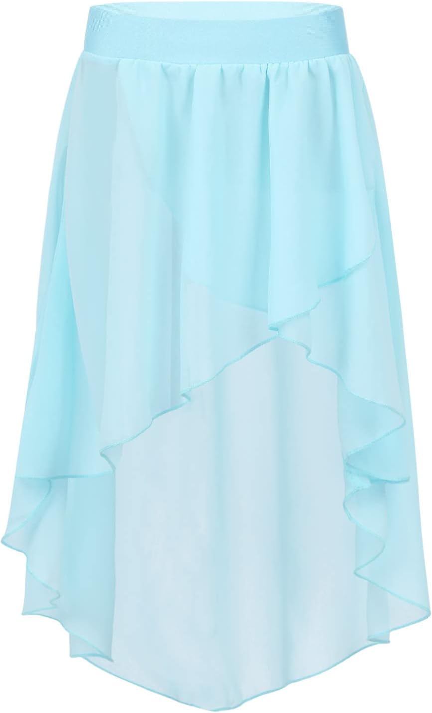 Jhaoyu Girls Ballet Dance Chiffon Irregular Skirt Flared Pleated Skater Skirts Elastic Waist Ballerina Skirt Dancewear