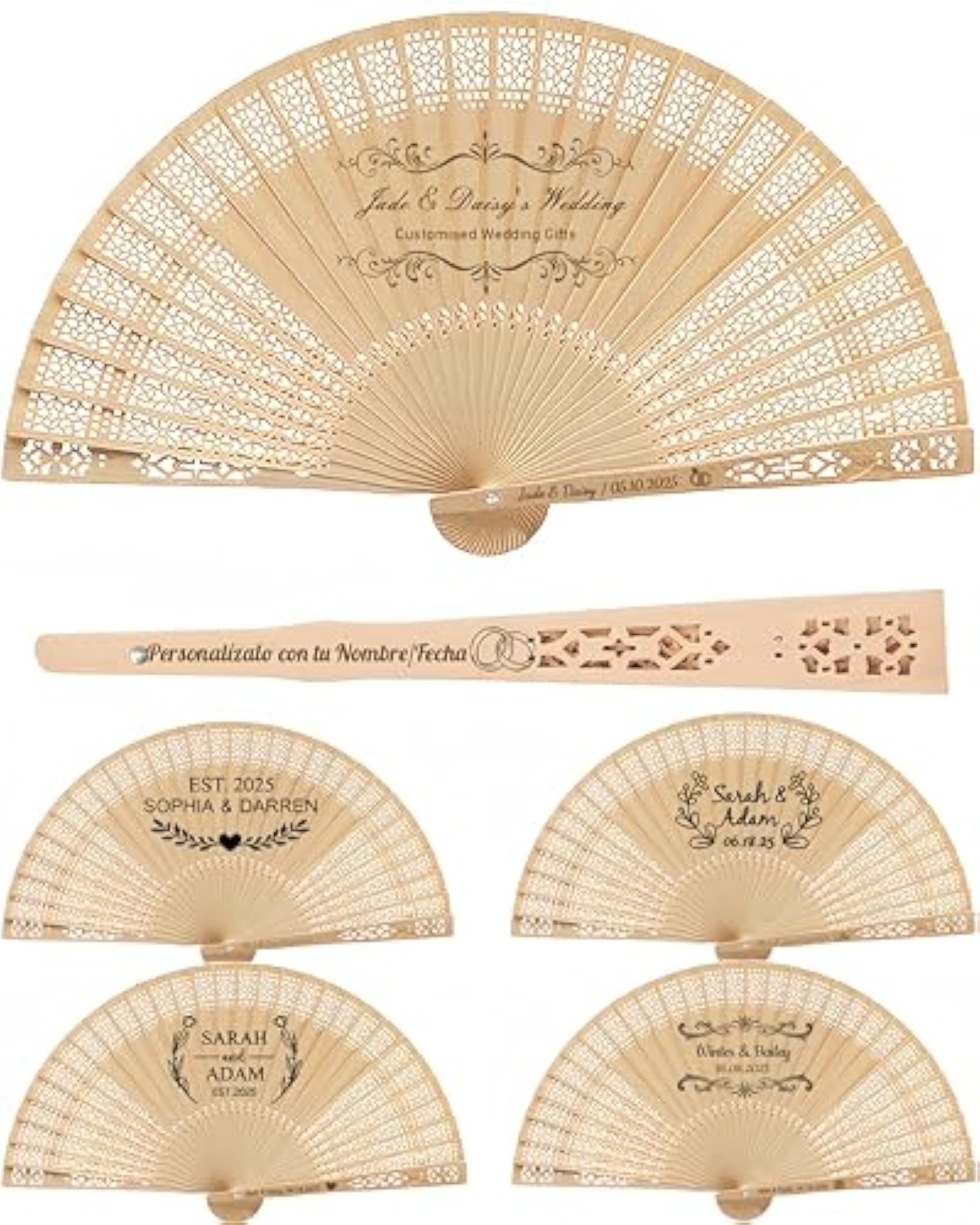 Abanico de Boda Personalizados, Abanicos Boda para Invitados Abanicos de Madera Personalizados con Nombre Grabado, Abanico para Bodas Eventos y Decoración Bautizo (30)
