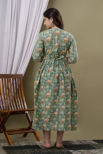 Image of Maternity Feeding Kurti for Women | Cotton Blend Anarkali Dress with Nursing Zip for Pre & Post Pregnancy