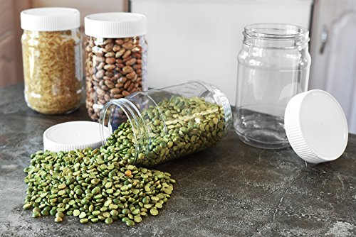 Pinnacle Mercantile Plastic Mason Jars - Screw On Ribbed Lid - 16 Ounce-Set 6-Airtight Liner-Meal Prep Containers-Freezer Safe Bpa Free #TOP2