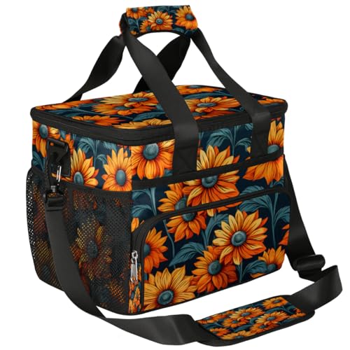 Yellow Flowers Insulated Picnic Backpack Lunch Box for Women Men Picnic Basket Tote Lunch Bag Picnic Bag Portable Lunch Bags for Picnic, Beach, Work, Trip,Office, Camp Retro Floral