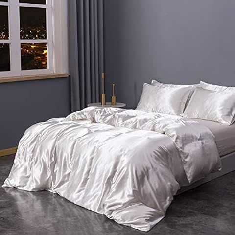 Sleepymoon Duvet Cover Set Silk Like Twin Full Queen King (Cream, King) (Only Duvet Cover+ Pillow Sham. Comforter or Duvet Not Included) Cover