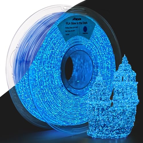 AMOLEN 3D PLA Printer Filament, 1.75mm Glow in The Dark Shiny Firefly Blue PLA Filament for 3D Printing, Best with UV Lamps, 1kg Spool (2.2lbs), Dimensional Accuracy +/- 0.02 mm, Fit Most 3D Printers