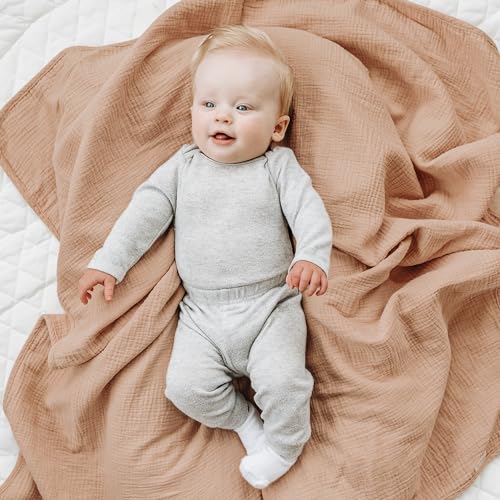 Image of Konssy Muslin Baby Blankets, Super Soft 100% Cotton Crib Blanket | Soft Lightweight Nursery Swaddling Wrap for Girls Boys, Infant Toddler, 40 X 36 In, Flourish
