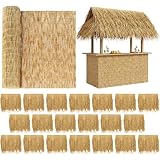 Novabright 20 Pcs 20'' x 18.5'' Artificial Straw Roof Thatch Rolls and 3.3 ft x 20 ft Natural Reed Fence Mexican for Backyard Privacy Screen Tiki Hut Roof Cover Patio Balcony Poolside Decor