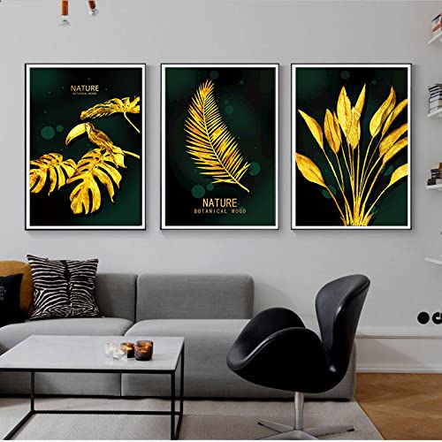 Toile peinture feuilles d'or : impression d'art moderne 70x100cm chic