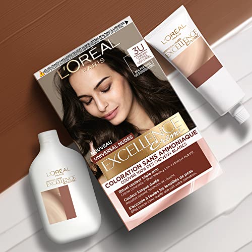 L’ORÉAL PARIS - Coloration Cheveux Permanente - Longue Durée - Résultat Naturel & Lumineux - Couvre 100% des Cheveux Blancs - Excellence Crème Universal Nudes - Nuance : Châtain Foncé Universel (3U)