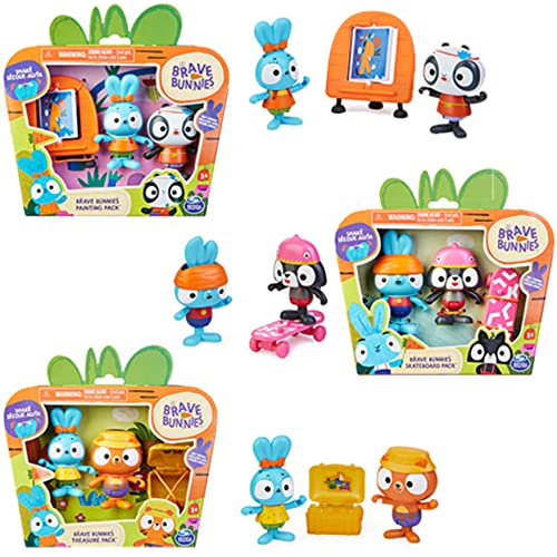 Spin Master Brave Bunnies Basic Figuras Sets, 3 unidades, cada uno con 1 figura de conejo, pintura, monopatín o búsqueda del tesoro – en línea No es posible seleccionar la variante