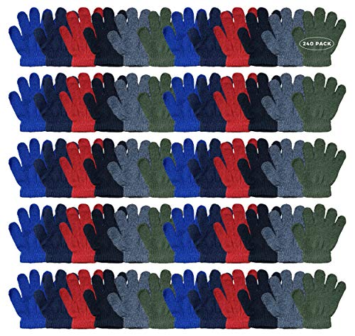 Yacht & Smith 240 Pack of Wholesale Bulk Kids Gloves Mittens, Striped and Solid Colors Childrens