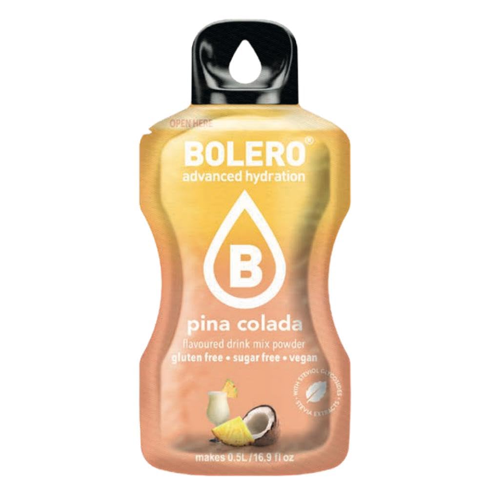 Bolero PINA COLADA 24 x 3 g, jugo en polvo sin azúcar, endulzado con stevia + vitamina C, adecuado para niños, deportistas y diabéticos, sin gluten y apto para veganos