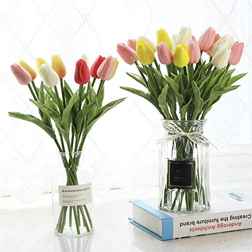 Wistart 24Pcs Multicolor Artificial Tulips Flowers Fake Faux Pu Tulip Bouquet Real Touch Flower Arrangement For Home Room Office Party Wedding Decoration Excellent Gift Idea For Mothers Day #TOP4