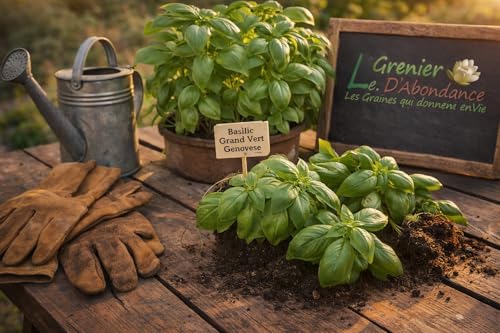 300 graines Aromatiques à semer - Le Grenier d'Abondance - BASILIC Grand Vert Genovese - Ocimum basilicum var. Genovese