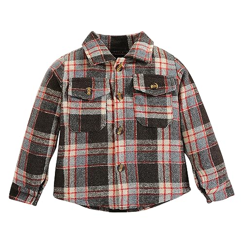 Children Long Sleeve Outwear Toddler Boys Girls Shirt Coat Jacket Plaid Long Sleeve Kids Turn Down Collar Button
