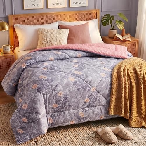 Image of VAS COLLECTIONS Feather Cotton Reversible AC Comforter for Double Bed | Super Soft 220 GSM Quilt /Duvet /Dohar | Lightweight All-Season Comforter | 90 x 100 Inches (1 Piece), Lavender