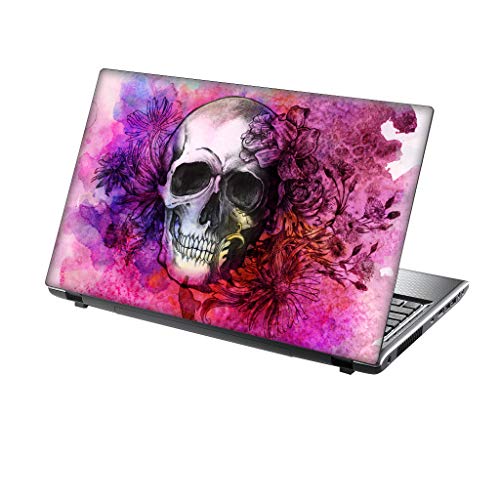 TaylorHe - Carcasa adhesiva de 38 x 25,5 cm para port�til con dise�o de calavera rosa con flores y acabado con efecto piel