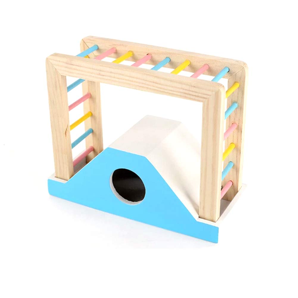 SOFIALXC Hamster House with Funny Climbing Ladder Slide Wooden Hut Play Toys Chews for Small Animals,Blue