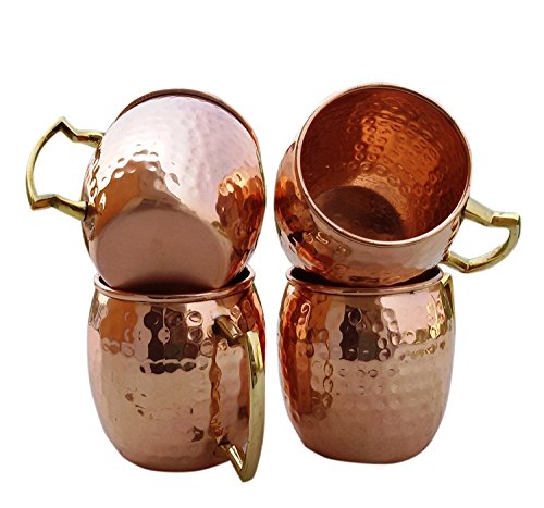 Aakrati Devyom Handicrafts Handmade Pure Copper Hammered Moscow Mule Mug Set Of-4