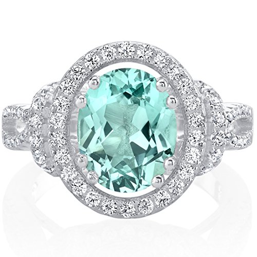 PEORA Simulated Paraiba Tourmaline Ring for Women 925 Sterling Silver, Large 3 Carats Oval Shape 10x8mm, Sizes 5 to 92