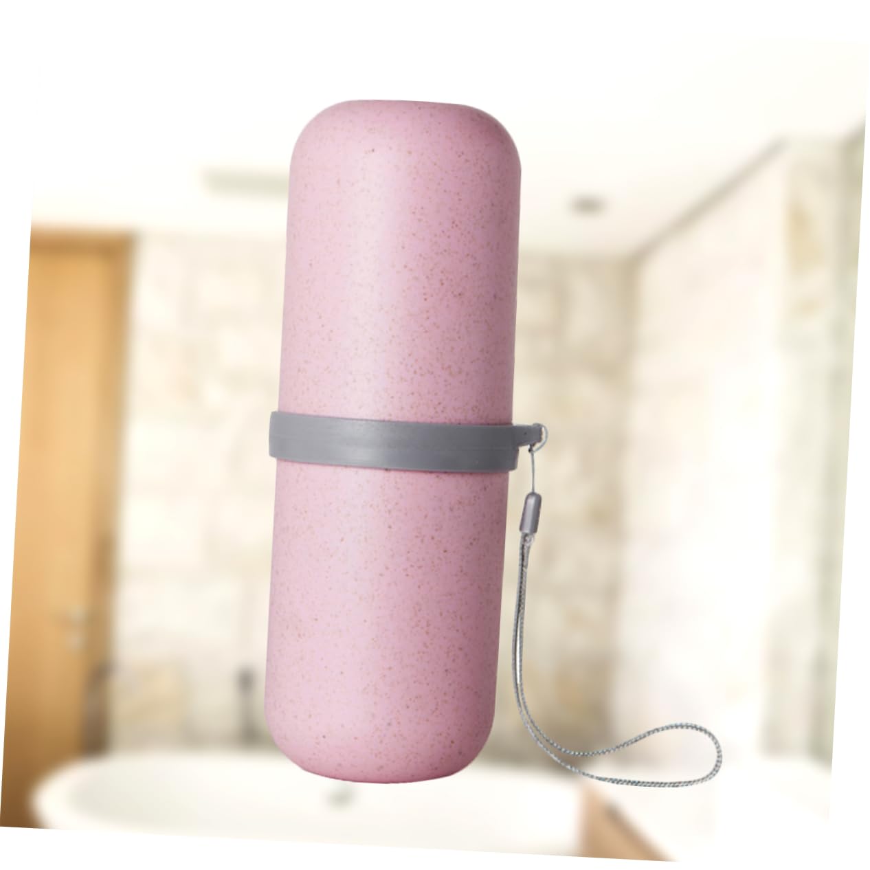 Holibanna Travel Wash Cup Straw Toothpaste Holder Organizer Portable Storage Box for Toothbrush Mouthwash for Camping Outdoors Pink