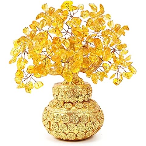 YEBON Feng Shui Wu Lou Gourd Money Tree Office Home Table Feng Shui Decoration Crystal Money Tree for Wealth and Good Luck Ornaments Good Luck Statue Cover