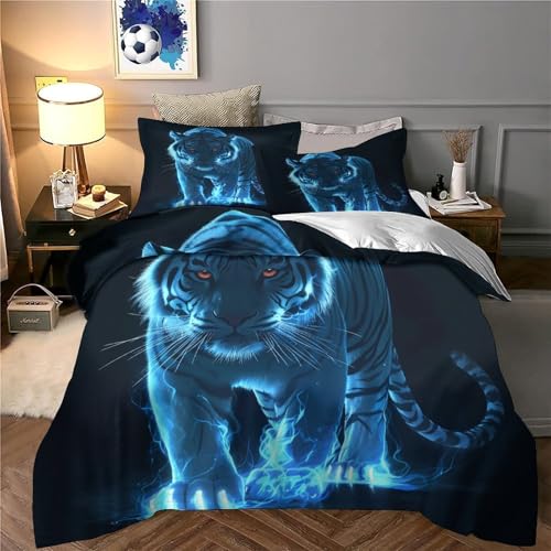 Housse de couette bleue 3D microfibres parure de lit double design moderne