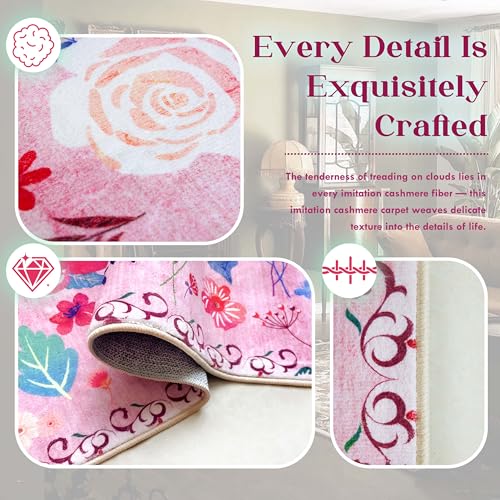 Tapete Floral Bohemio Lavable 2x3 Pies Rosa miniatura 4