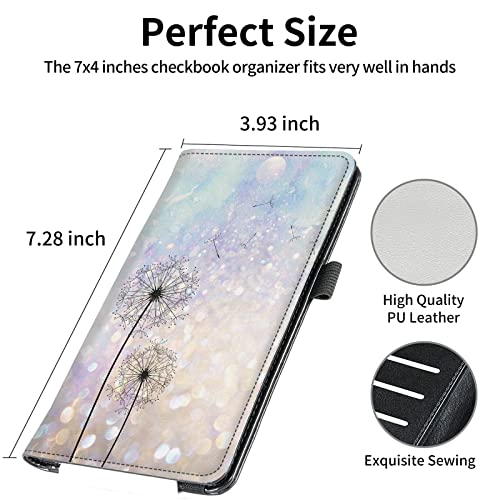 Image of Leather Checkbook Covers for Men Women Check book Holder Cover Wallets for Personal Checkbook Duplicate Checks with RFID Blocking & Elastic Strap-Dandelion Floral
