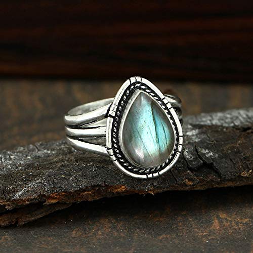 Pear Shape Natural Gemstones Handmade Rings for Women - 925 Silver Plated Handmade Birthstone Triple Band Style Solitaire Ring - Statement Jewelry Gifts for Wedding Anniversary Mother's Day4