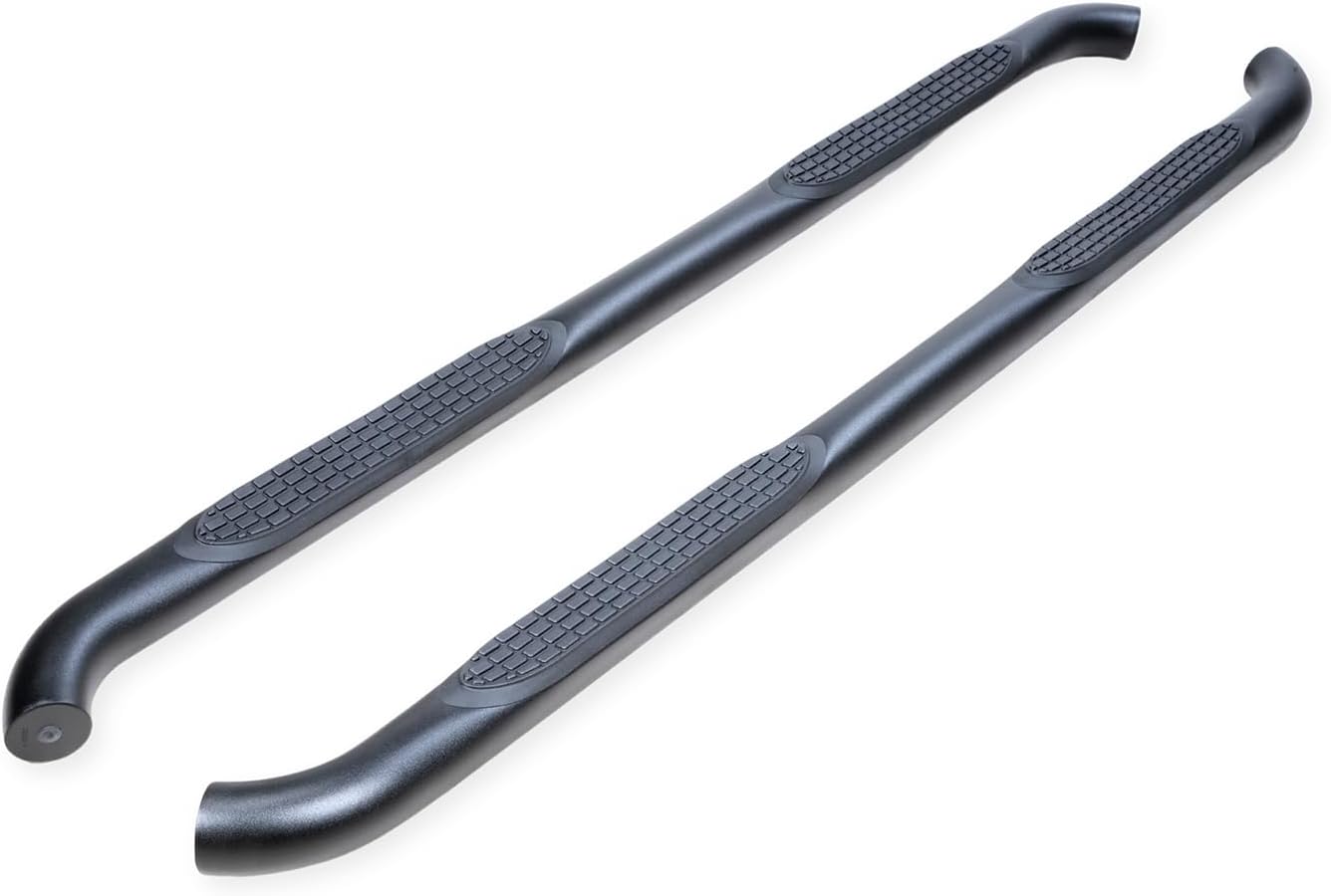 TrailFX Nerf Bar A0069T, 3 Inch Round Bent, Black Powder Coated, with Step Pads, W/O End Caps, Rocker Panel Mount, Fits 2025 Toyota 4Runner (Will Not Fit Models with Lower Rocker Panel Extensions)