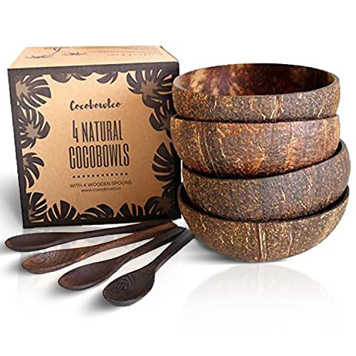 COCOBOWLCO Coconut Bowl Set with Wooden Spoons
