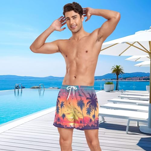 xigua Sunset with Palm Trees Mens Swim Trunks with Liner, 5 inch Quick Dry Mens Boardshorts for Beach4