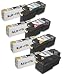 LD Compatible Dell Set of 4 HY 1250c Toner Cartridges: 1 Black 331-0778, 1 Cyan 331-0777, 1 Magenta 331-0780, and 1 Yellow 331-0779 for the Color Laser C1760nw, C1765nf, C1765nfw, 1350cnw, 1355cn & 1355cnw