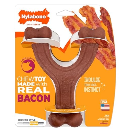 Nylabone Strong Chew Wishbone Dog Toy Made with Real Bacon, Durable Chew Toys for Aggressive Chewers, Long Lasting Dog Bone, Keeps Dogs Busy, Large Breeds - Up to 50 lbs