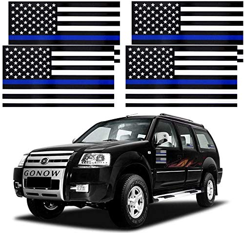 BOKA 4 Pack Thin Blue Line US Flag Decal Sticker, 3x5in Subdued American Flag Sticker Decal for Car Trucks, USA Flag Bumper Sticker, Support Police Law Enforcement,Non Fade,Reusable(2 Magnet&2 Vinyl)