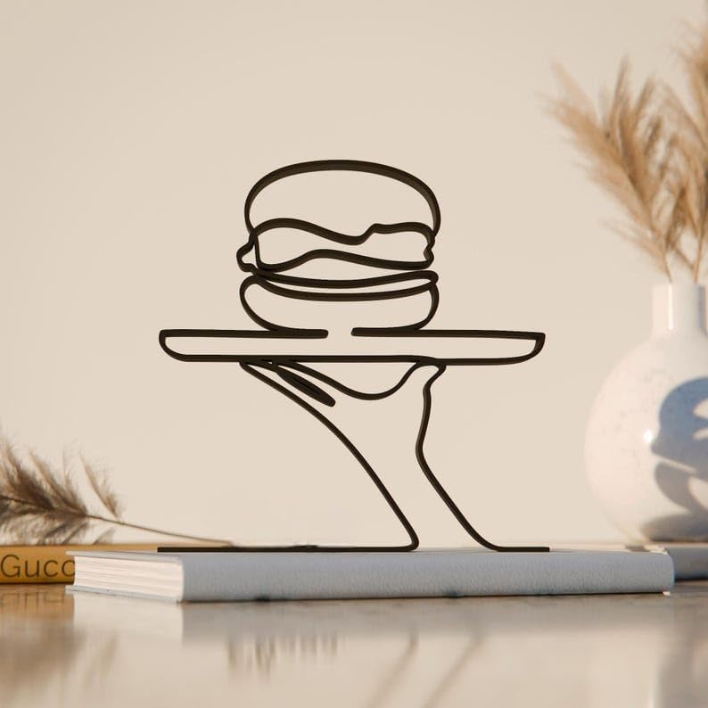 Black Fast Food Worker Plastic Minimalist Line Art Figure Modern Restaurant Theme Decor Artistic Home Kitchen Cafe Counter Office Desk Display Hospitality Inspired Interior Artwork India