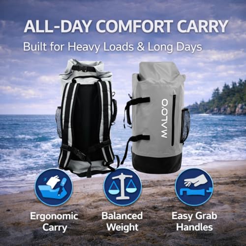Malo’o mochila seca impermeable 45L – mochila impermeable resistente para pesca, playa, kayak, camping, surf y aventura al aire libre miniatura 6